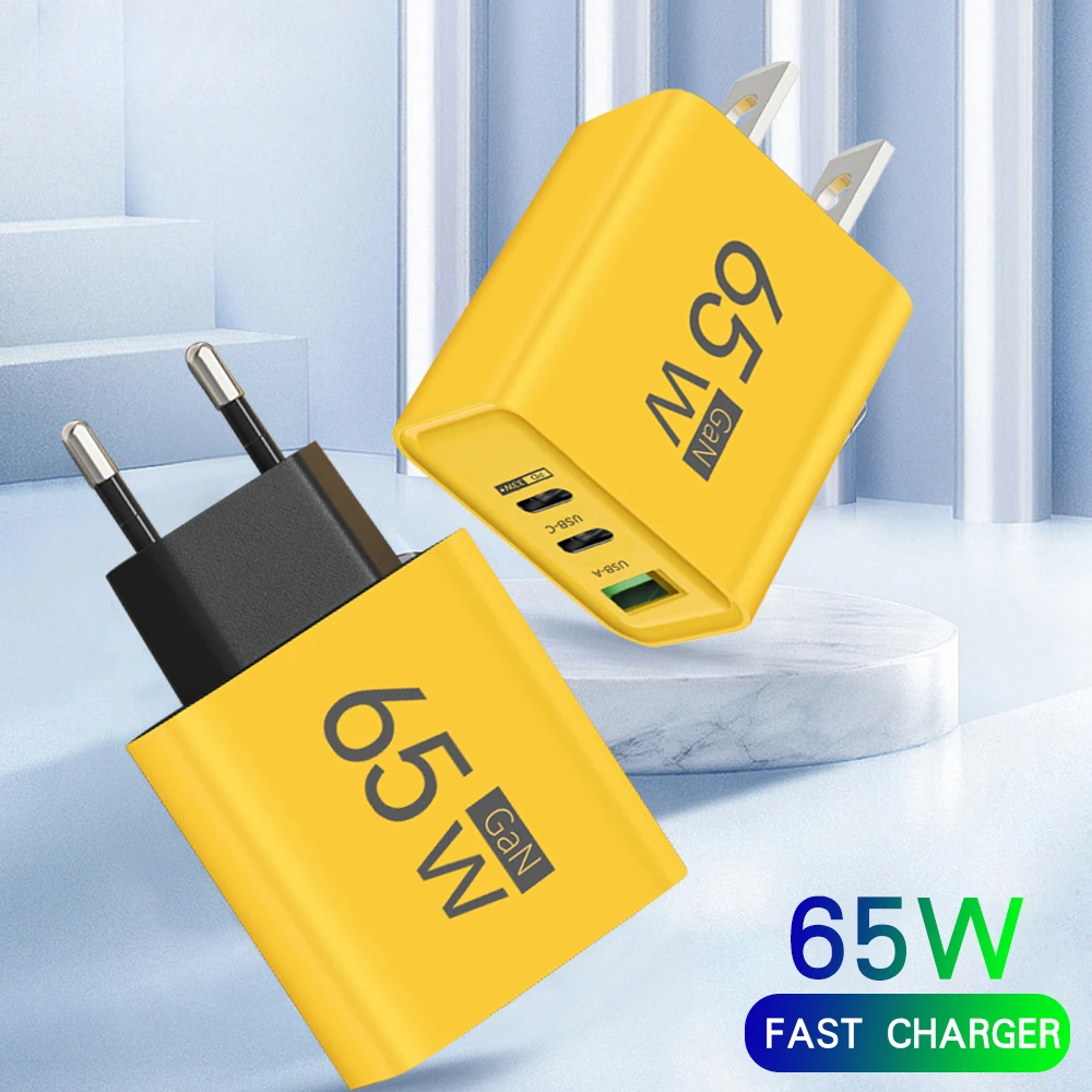 Chargeurs USB GaN 65W avec câbles de données USB vers Type C chargeur de Charge rapide Type C adaptateurs d'alimentation de voyage prise ue/US