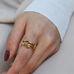 Creative 18k Gold Plated Stainless Steel Multiple Layers Finger Rings for Women Fashion Jewelry Gift
