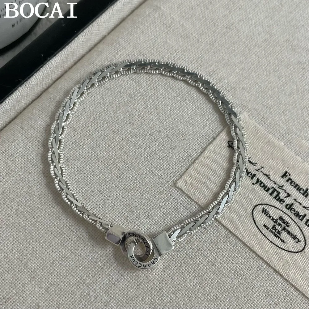 

BOCAI НОВЫЙ браслет-цепочка из стерлингового серебра 925 пробы с нишевым дизайном и двойной пряжкой, кружевной браслет-цепочка из змеиной кости