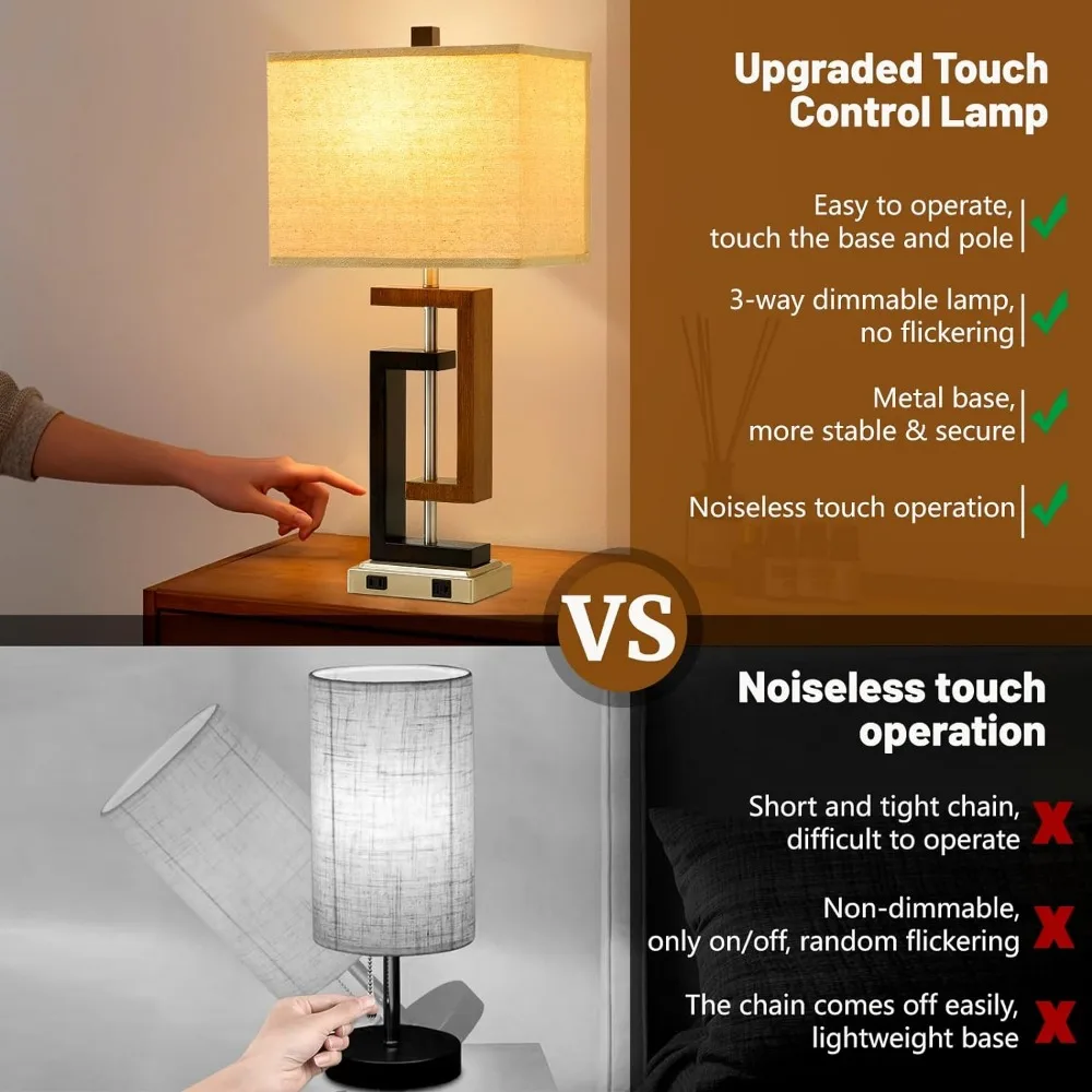 Imagem -03 - Dimmable Touch Control Table Lamp Candeeiros de Cabeceira com tipo Night Stands Way Quarto Conjunto de 2