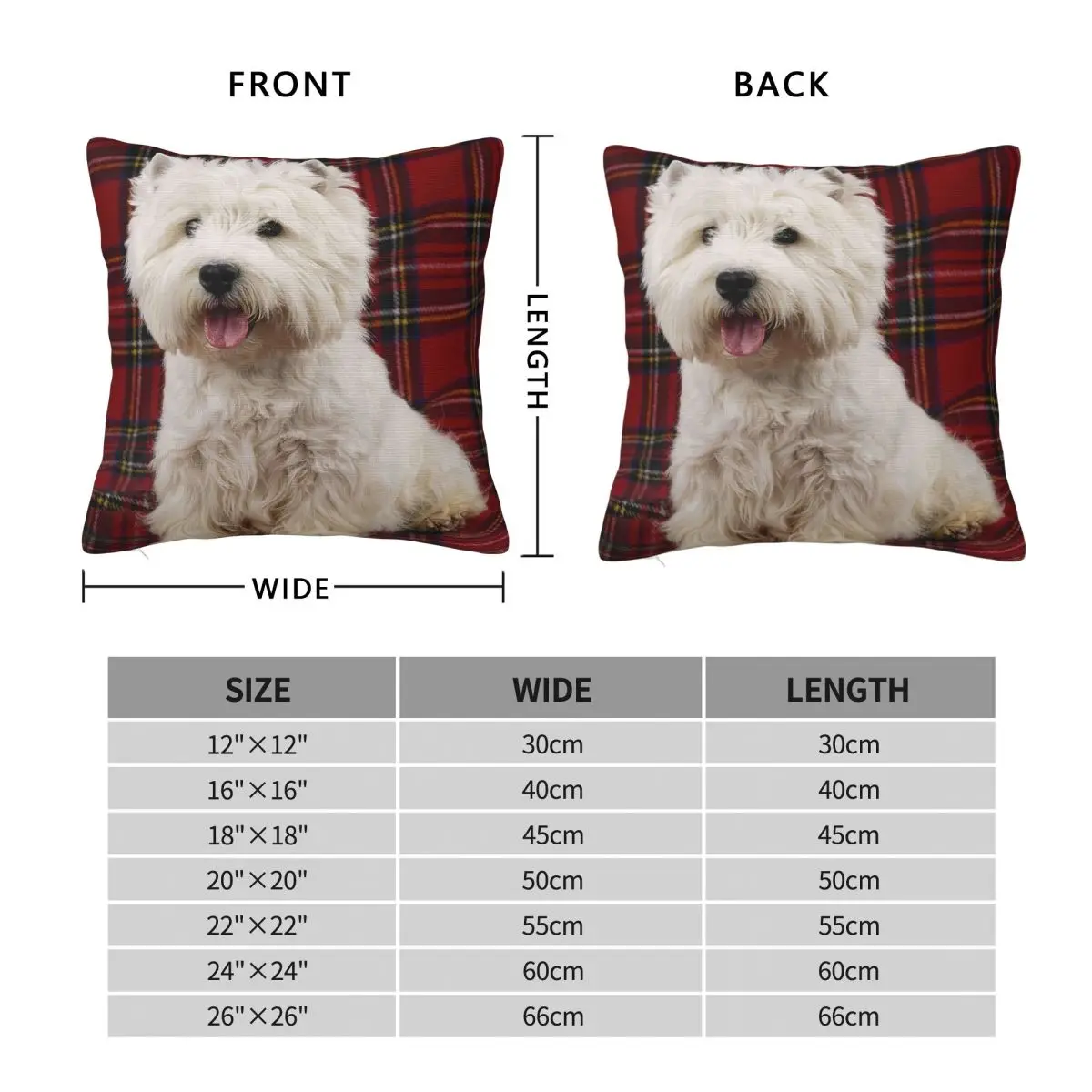 West Highland White Terrier Dog On A Scotch Plaid Square Pillowcase Pillow Cover Cushion Zip Comfort Throw Pillow for Home Sofa