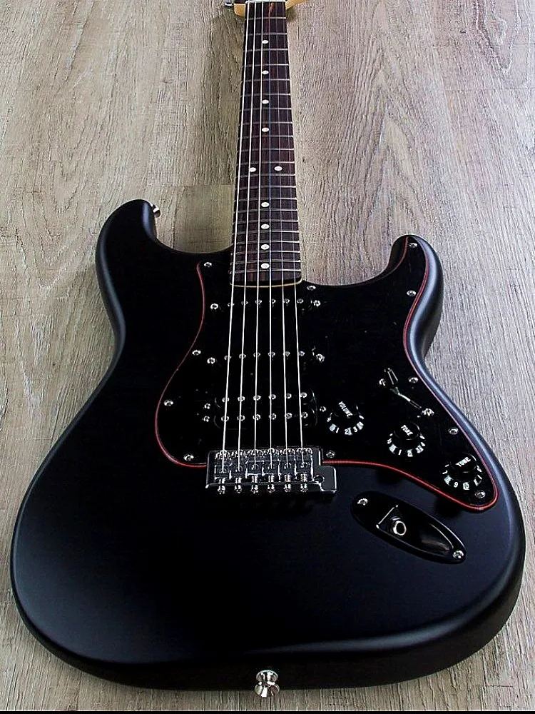 New!!!!!!! Magic Matte Black Color ST Electric Guitar, Solid Body ,Rosewood Fretboard, Black PickGuard, Red Edge,SSH Pickups