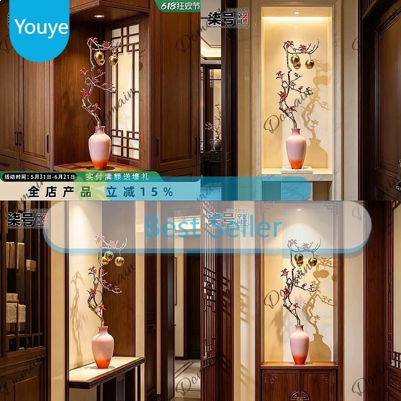 Jo New Chinese Style Copper Corner Cabinet Vase For Living Room Hallway Tabletop Housewarming Gift