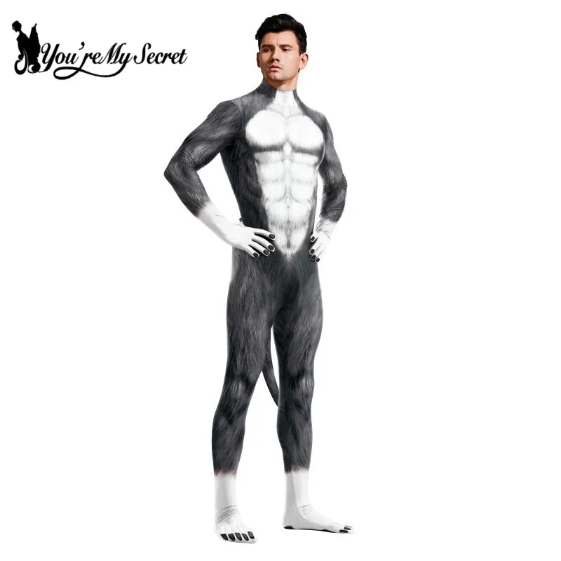 أزياء الهالوين التأثيرية للحفلات مطبوع عليها بقرة حيوانات أزياء أنيمي للبالغين من Zentai ملابس تنحيف صيفية مع ذيل