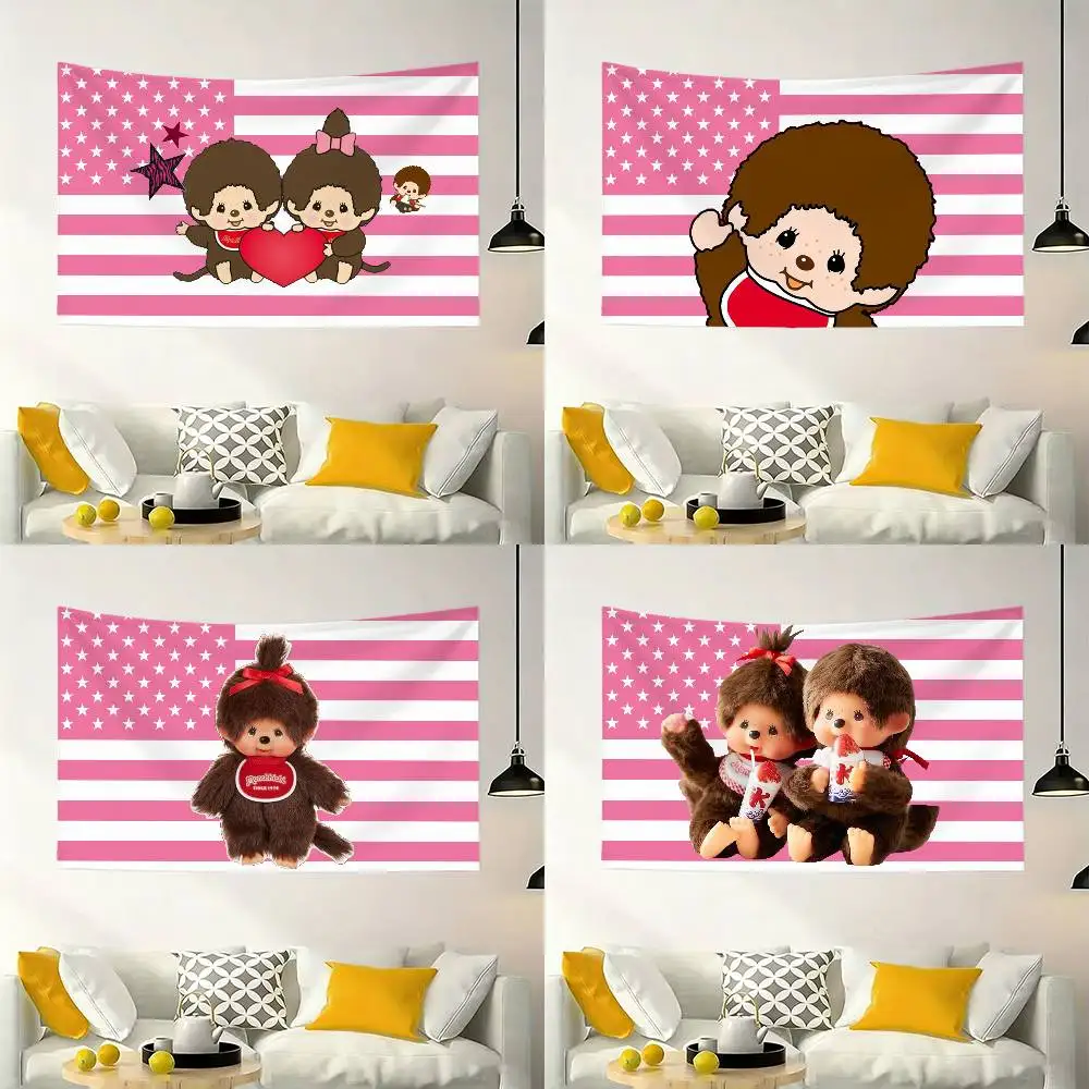 

Cartoon M-Monchhichis Flags Wall Hanging Background Art Banner for Bedroom Home Outdoor Decor