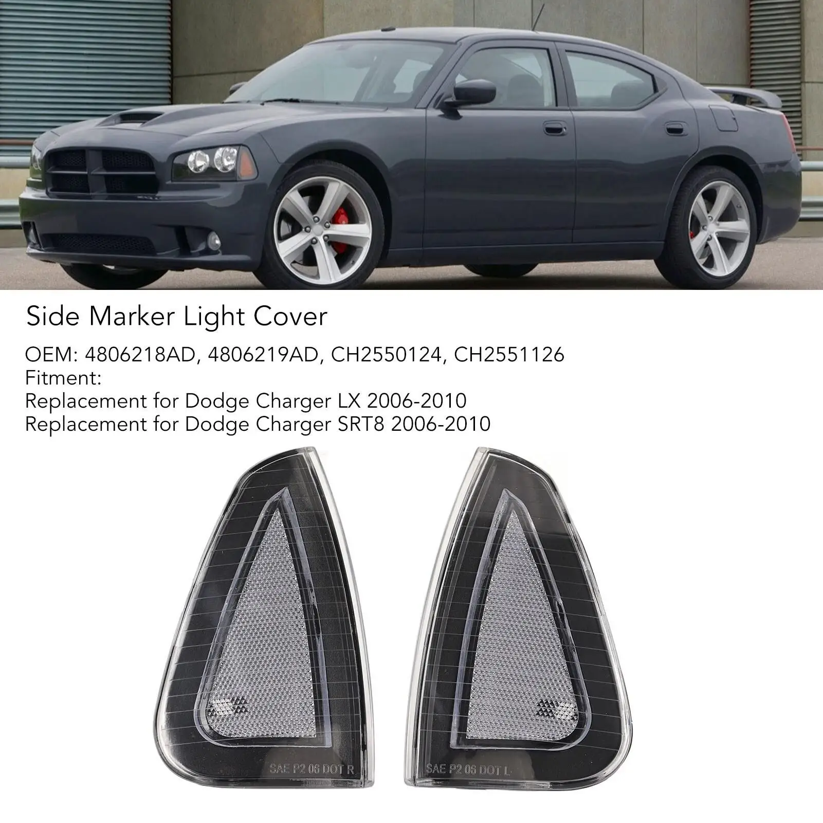 2 Pcs Front Turn Signal Light Cover 4806218AD Side Marker Lamp Cover for Dodge LX for SRT 8 2006 2007 2008 2009-2010