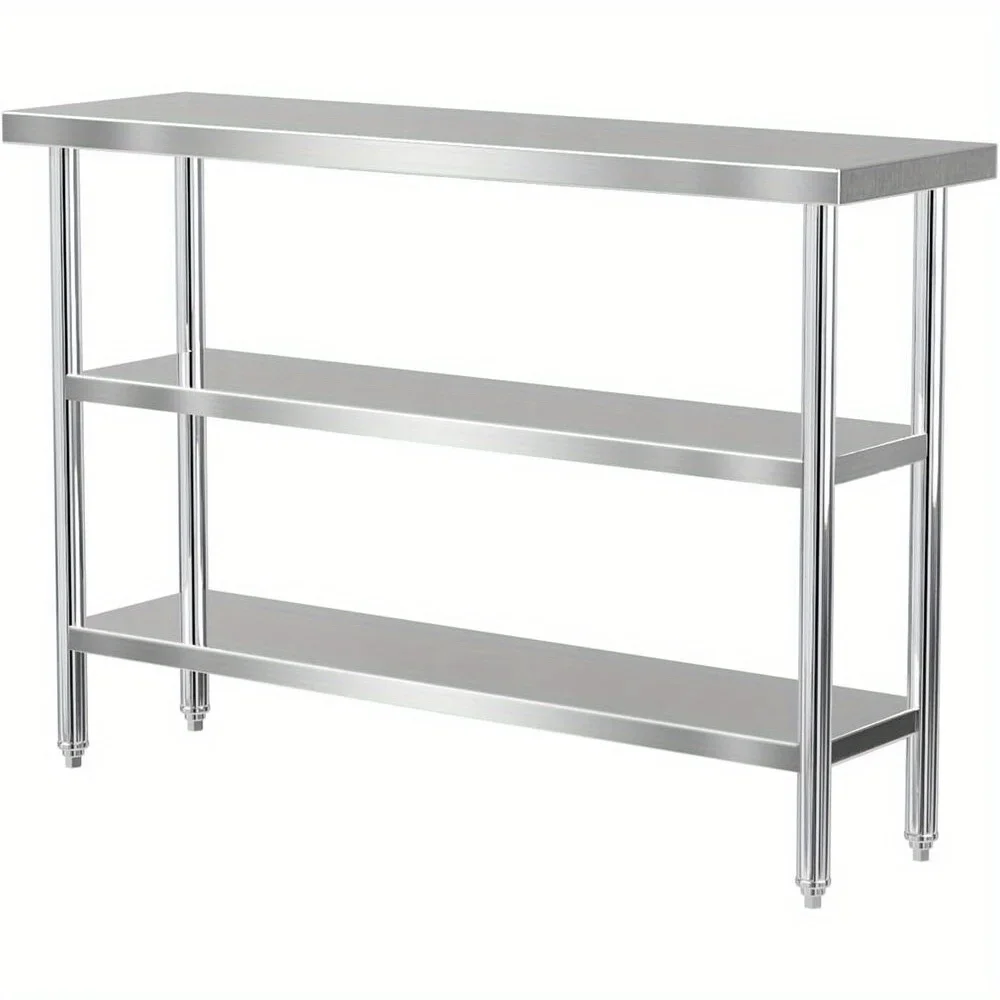 

Stainless steel table with 2 shelves/adjustable feet heavy duty prep and work table