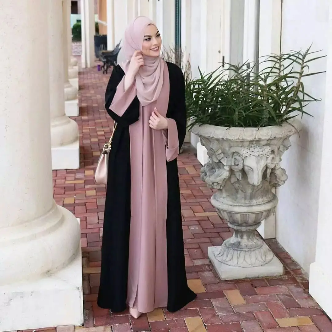 Ensemble de robes musulmanes Abaya pour femmes, robe en mousseline de soie épissée, manches chauve-souris, robe surdimensionnée, robes de Dubaï, Djelaba, Jilbab féminin