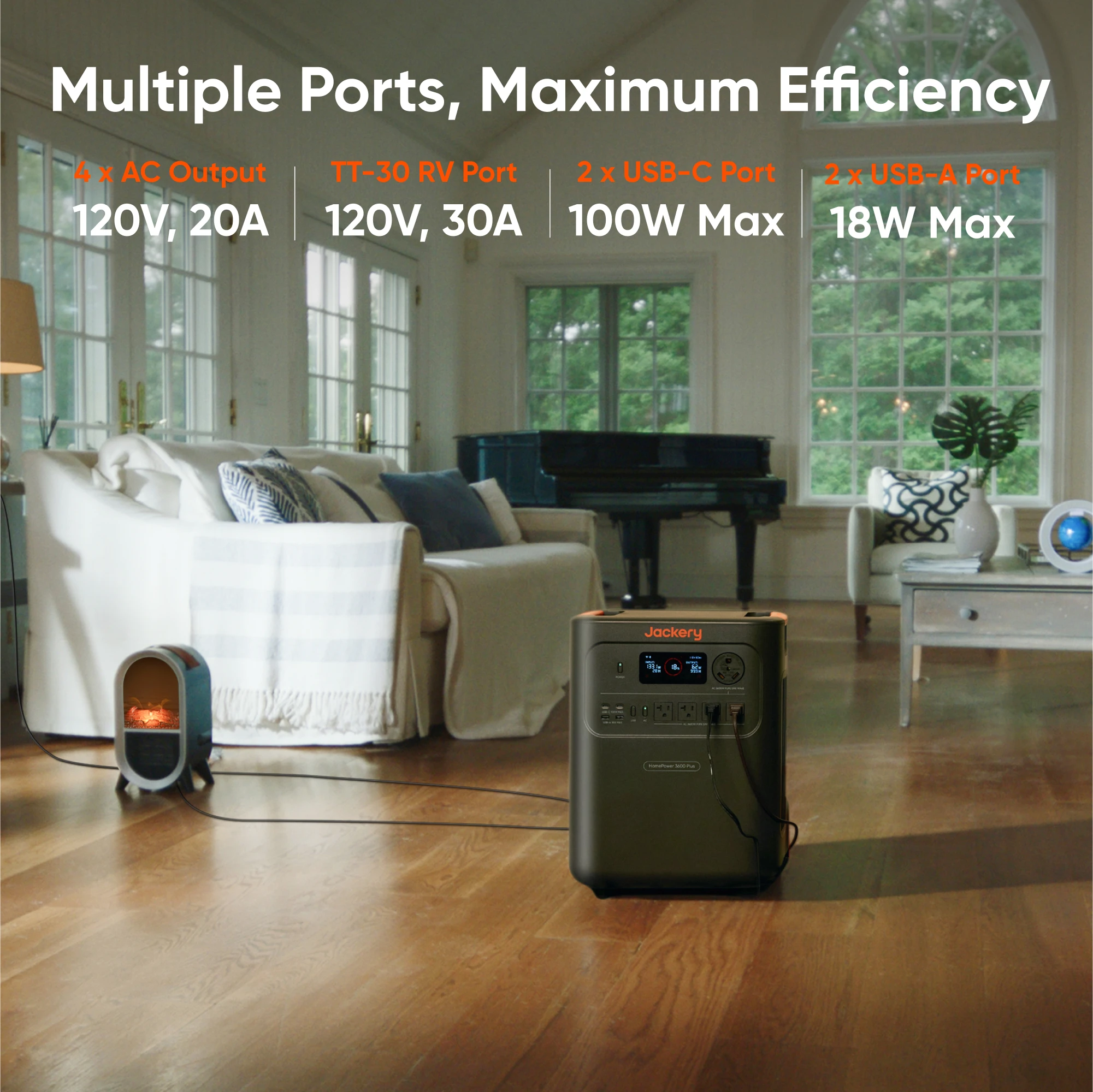 Jackery HomePower 3600 Plus Portable Power Station with 102W Fast Charger, Essential Home Backup for Home Use, Emergencies, RV image 7