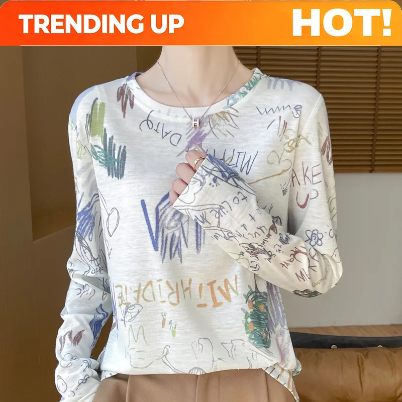 Customization 2025 New Summer Thin Silk Knitted Short-sleeved T-shirt Women's Sleeveless Wool Loose Printed T-shirt
