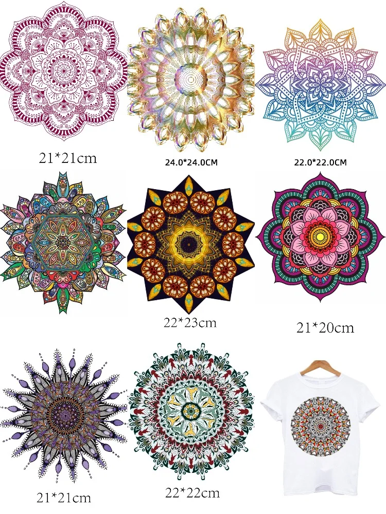 Vintage Colorful Mandala Flower Patches on Clothes Iron-on Transfers for Clothing Thermoadhesive Patches Thermal Stickers Patch