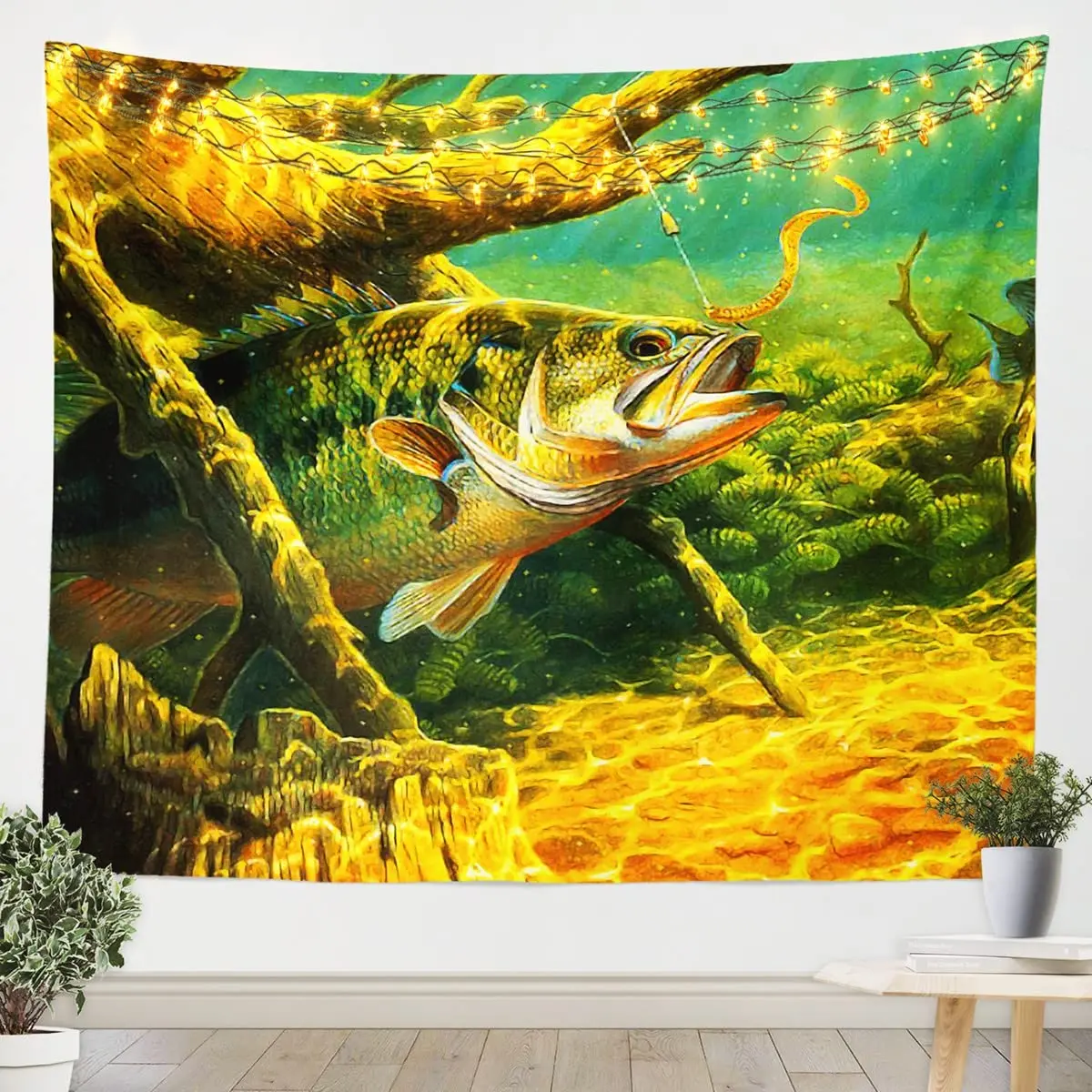 Fish Bass Tapestry Pike Fishing Tapestries Underwater Fish Animal Wall Hanging Home Bedroom Living Room Dorm Decor Wall Blanket