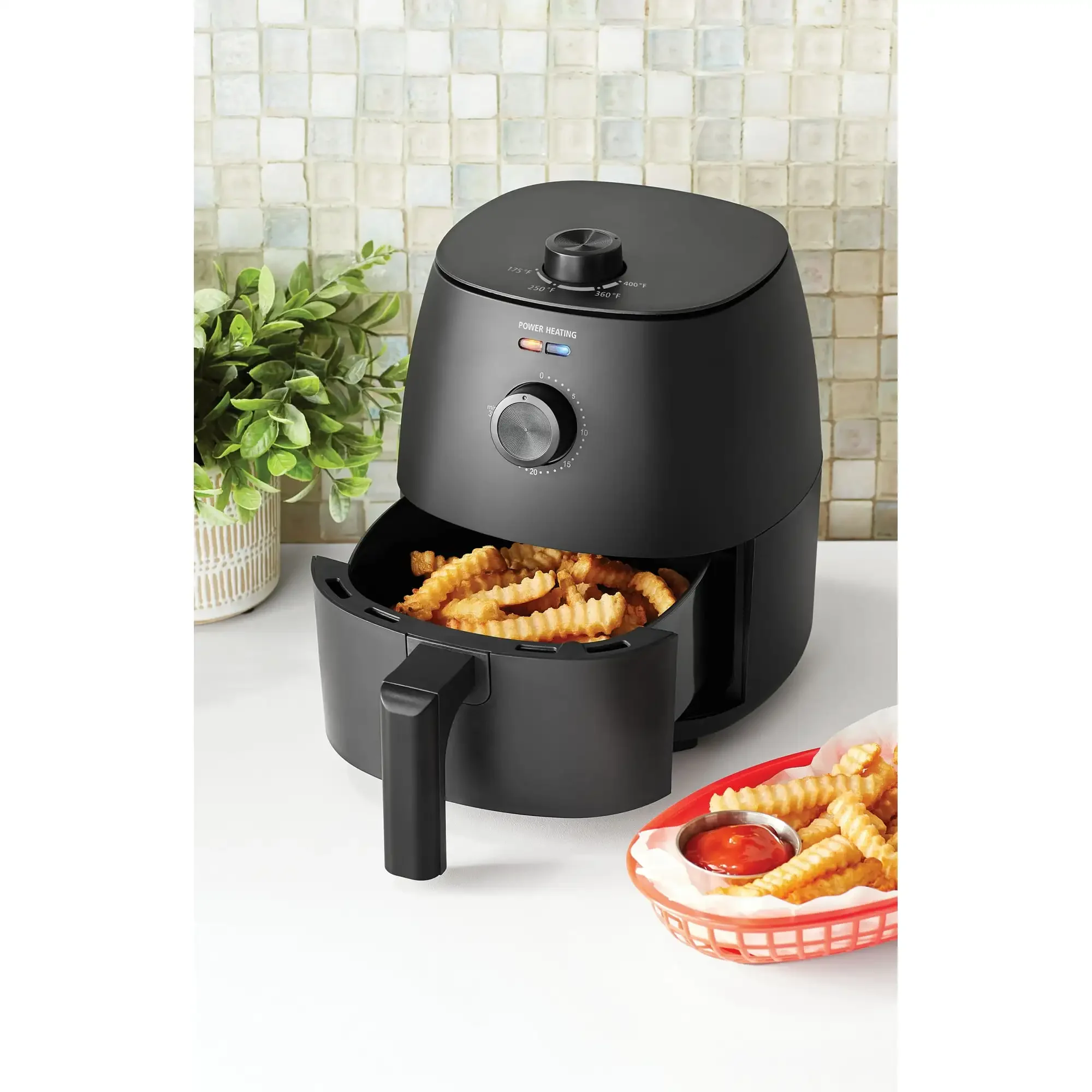 NEW 2.2 Quart Compact Air Fryer, Non-Stick, Dishwasher Safe Basket, 1150W, Black,Height of 10.43 in