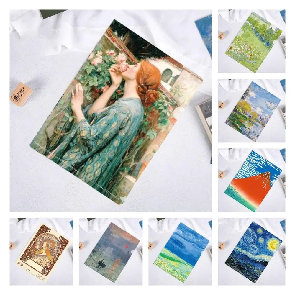 Presentation Folder L Shaped Folder Funny Storage Bag Famous Painting Series A4 File Folder Documents Paper Organizer Desktop