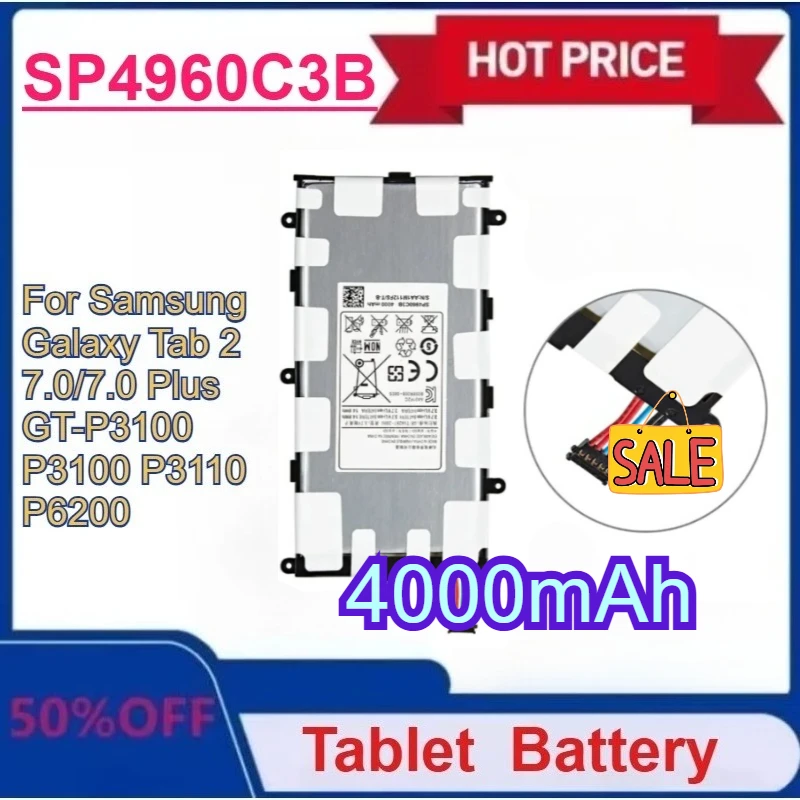 

Новый аккумулятор для планшета SP4960C3B 4000 мАч для Samsung Galaxy Tab 2 7,0/7,0 Plus GT-P3100 P3100 P3110 P6200 с инструментами