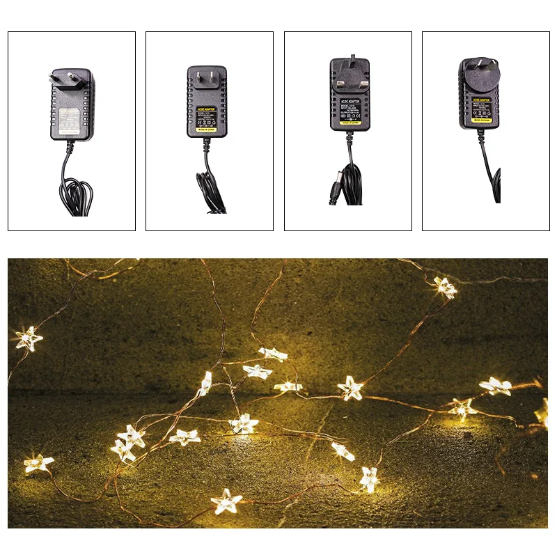 Светодиодная Рождественская гирлянда со звездами, 10 м