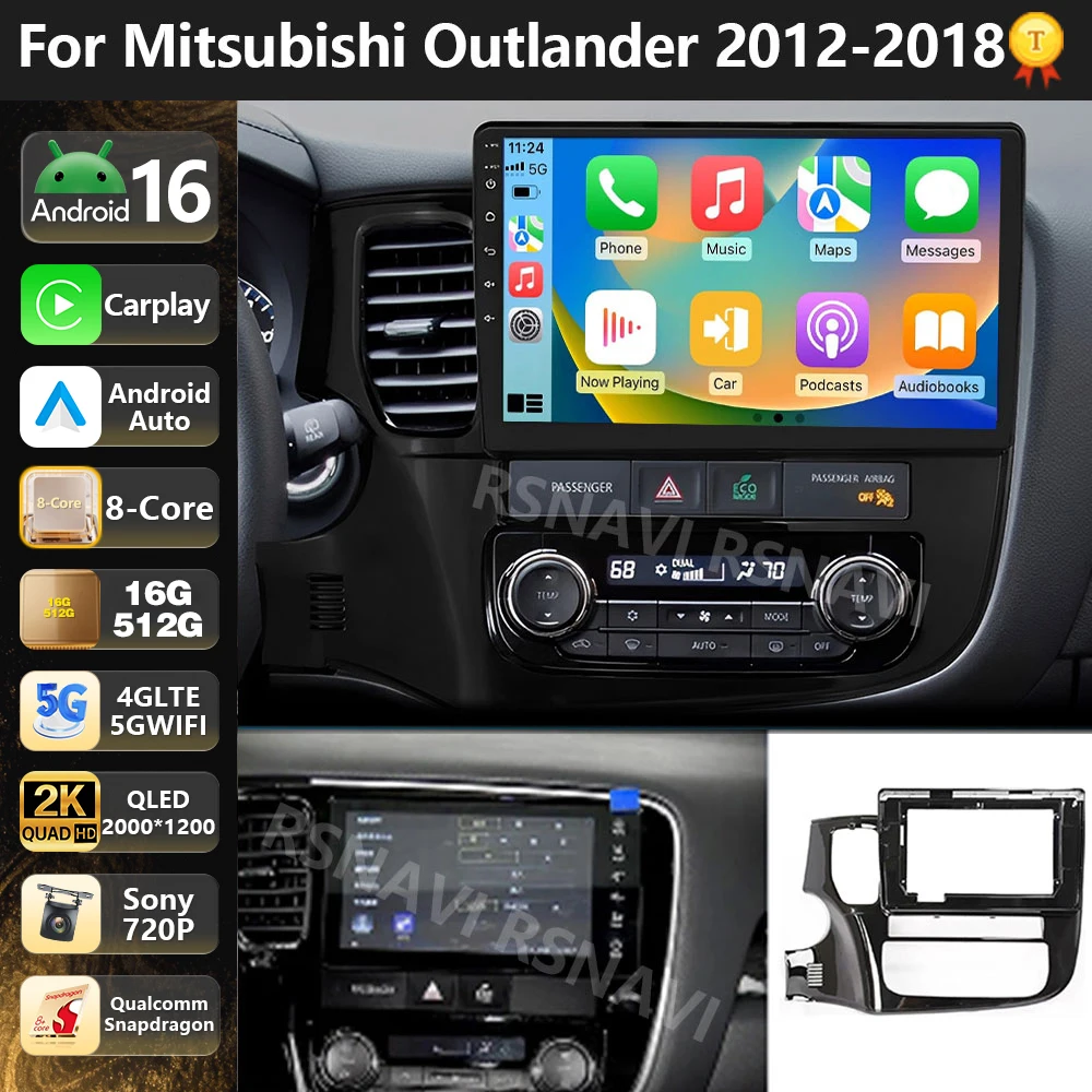 

Qualcomm Android 16 For Mitsubishi Outlander 3 GF0W GG0W 2012 - 2018 Stereo Car Radio Multimedia Video Player GPS CarPlay Auto