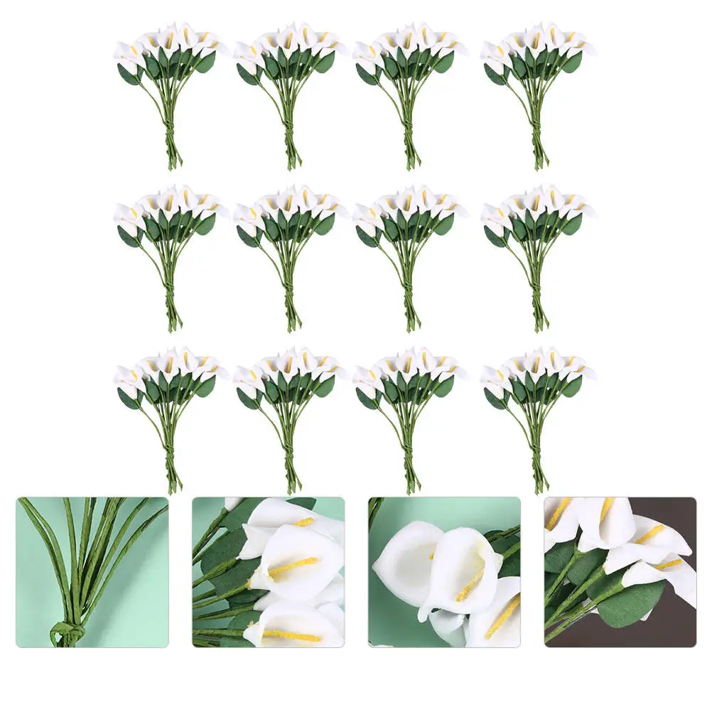 144Pcs Premium Artificial Calla Lilies Simulated Flower Bouquets Realistic Flower Ornament for Home Office Decoration Natural