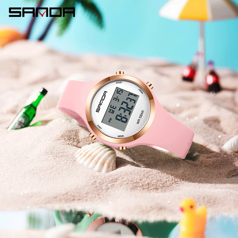 SANDA Fashion Digital Watch Women Top Brand Luxury Chronograph Lady LED Wristwatch Elegant Waterproof Female Electronic Clock