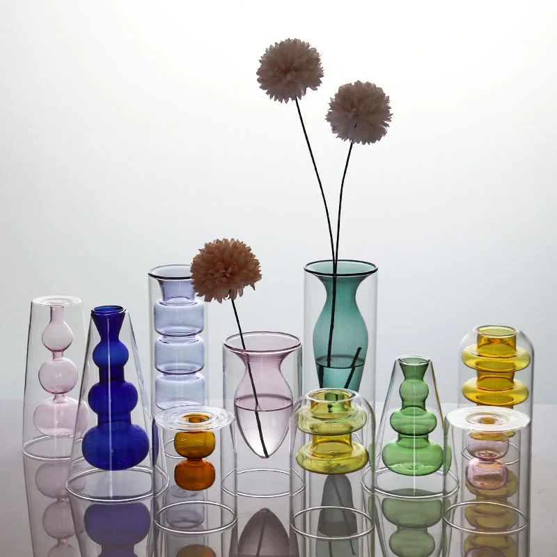 Nordic Creative  Glass Small Vase Decorative Living Room Floral Arrangement Water Cultivation Feng Shui Decorative Piece