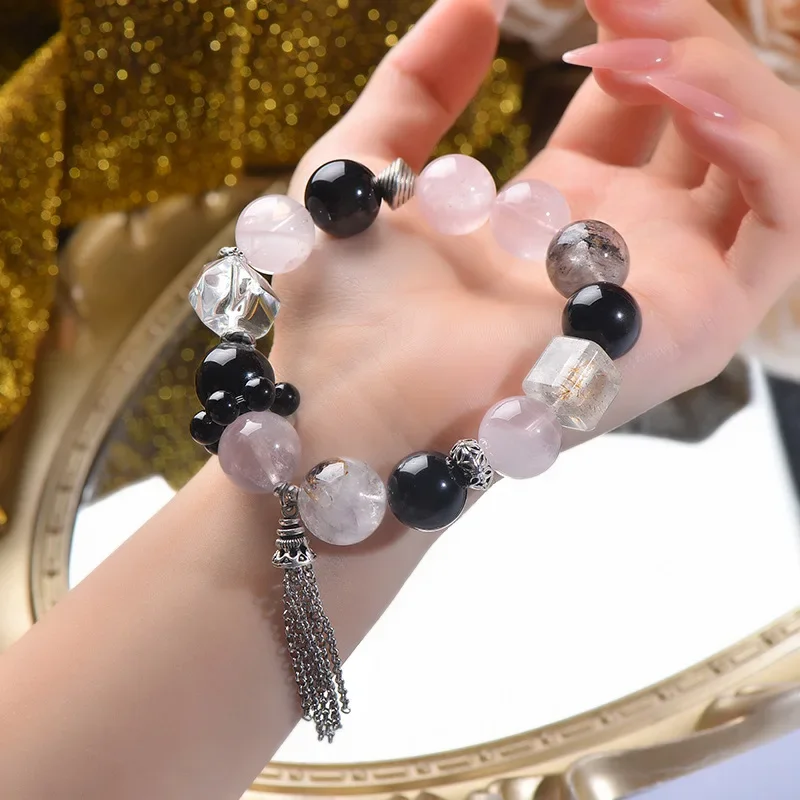 

Natural Silver Obsidian Powder Crystal Bracelet Women's Fashion Light Luxury Lucky Bracelet, Gift