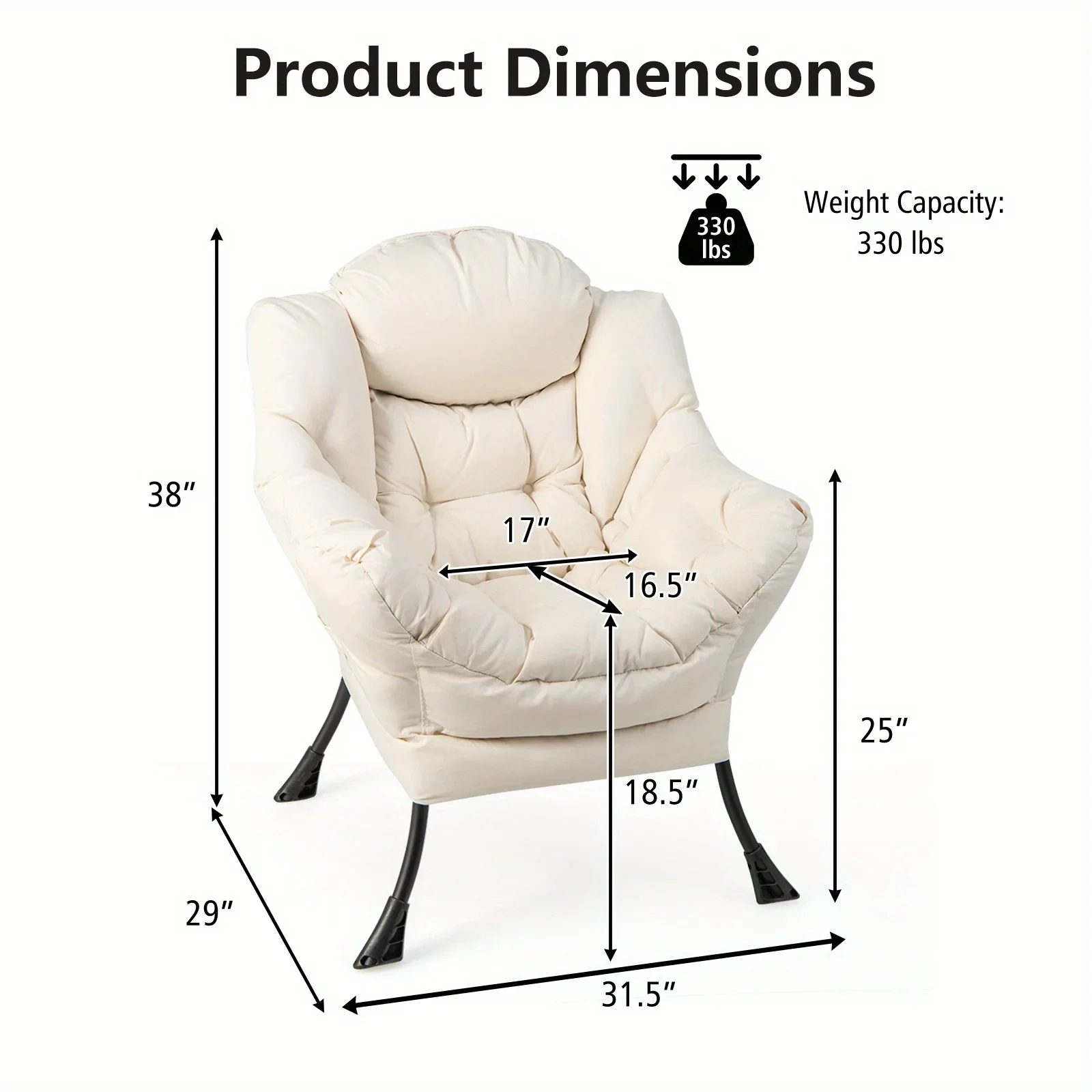 Costway Modern Polyester Fabric Lazy Chair Single Sofa Chair W Side Pocket Beige image 5