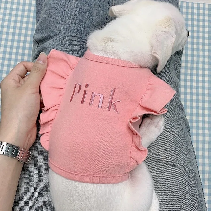 

Yorkshire Fly Sleeve Vest Letter Embroidered Dog Clothes Small Dog Teddy Breathable Tee Maltese Solid Color Pullover