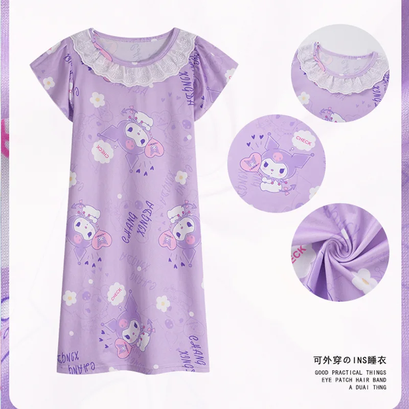 2024 Summer Dress Girls Nightdress Clothes Cartoon Pajamas Children\'s Clothing Short-Sleeve Pajamas Dress Kids Family Wear