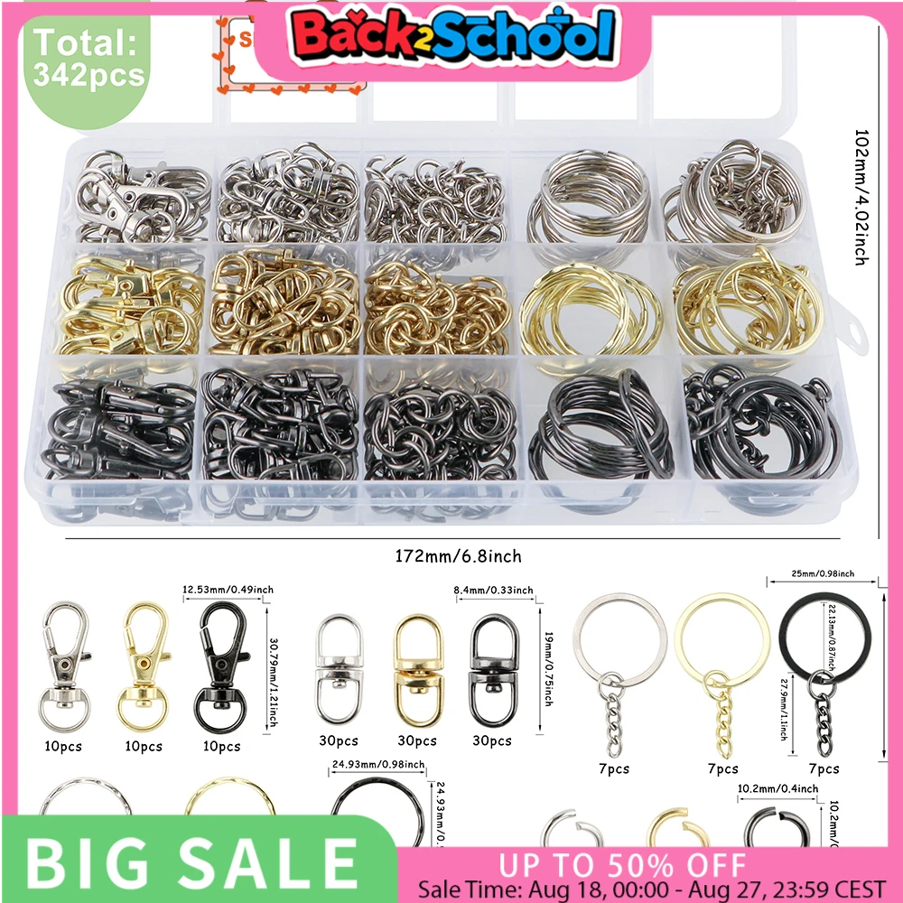 Sunrony 342 Teile/schachtel Metall Schlüsselanhänger Karabinerverschlüsse Drehbare Karabinerhaken Mix Kits DIY Lanyard Schlüsselanhänger Zubehör Großhandel