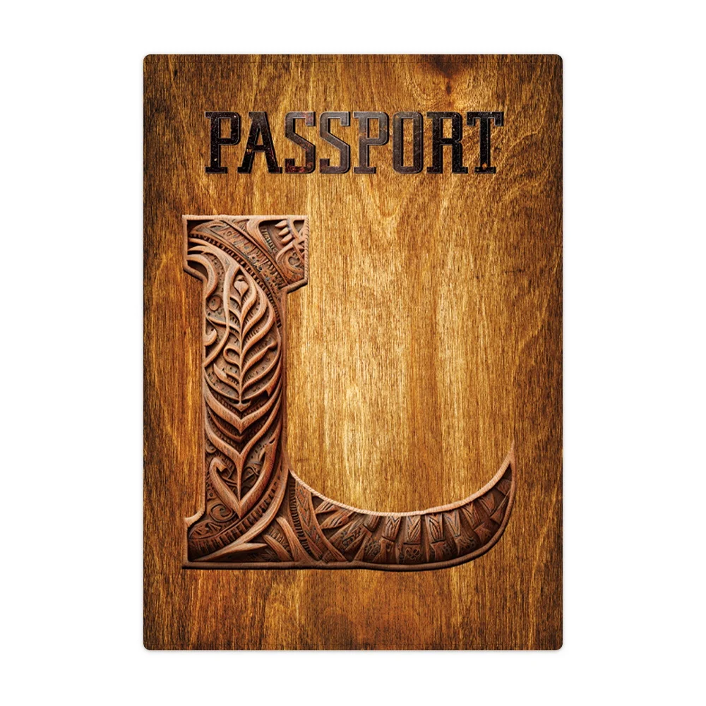 Travel Passport Holder Cover Wallet Leather ID Card Holders Business Credit Card Holder Case Pouch Wood Art Letter Pattern