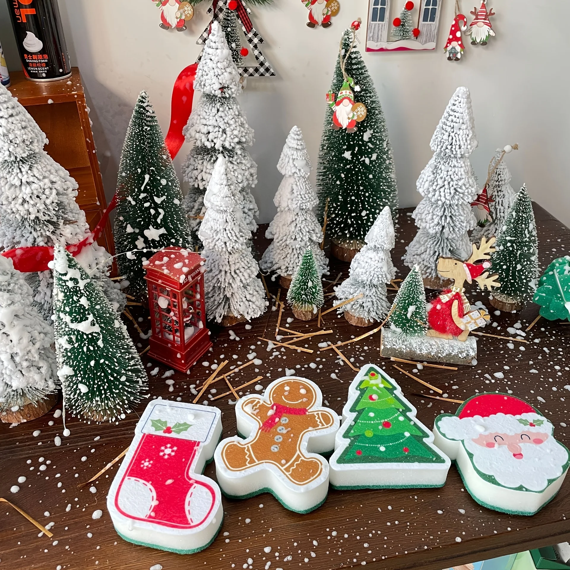 Christmas Cleaning Sponge Household Scrub Pad Kitchen Wipe Cloth Dishwashing Sponge Tableware Cleaning Towel Accessory Tools