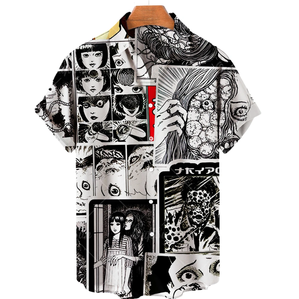 2023 Halloween shirt 3D anime horror printed short sleeved shirt Men\'s and women\'s personalized retro printed clothing Unisex