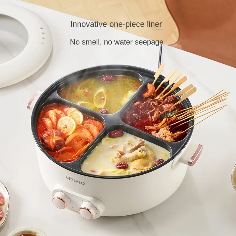 Mandarin Duck Electric Chafing Dish Four-Grid Multi-Functional Household 6 Liters  Capacity Integrated Hot Pot Electric Caldron