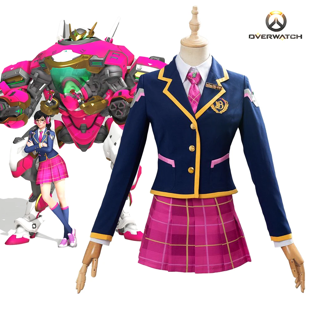 

Overwatch D.VA Youthful Campus Skin Cosplay Costume Female Anime Uniform Jk Skirt Set Halloween Carnival Costumes