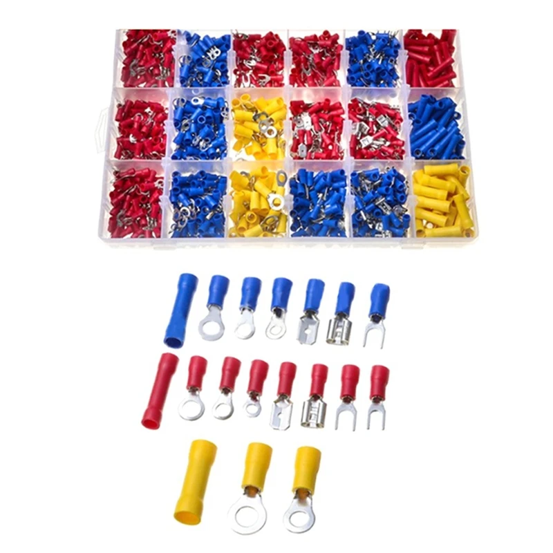 1200Pcs Wire Connector Insulated Electrical Wire Terminals Wire Crimp Connector Ring Spade Butt Connector Waterproof Kit