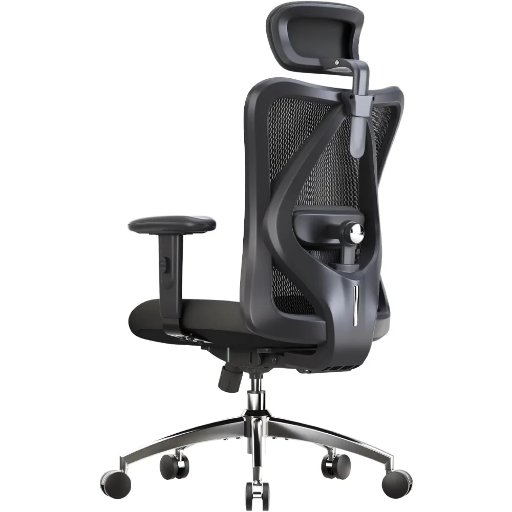 

Ergonomic office chair with adjustable headrest, 2D armrests, lumbar support and PU swivel casters, Customizable
