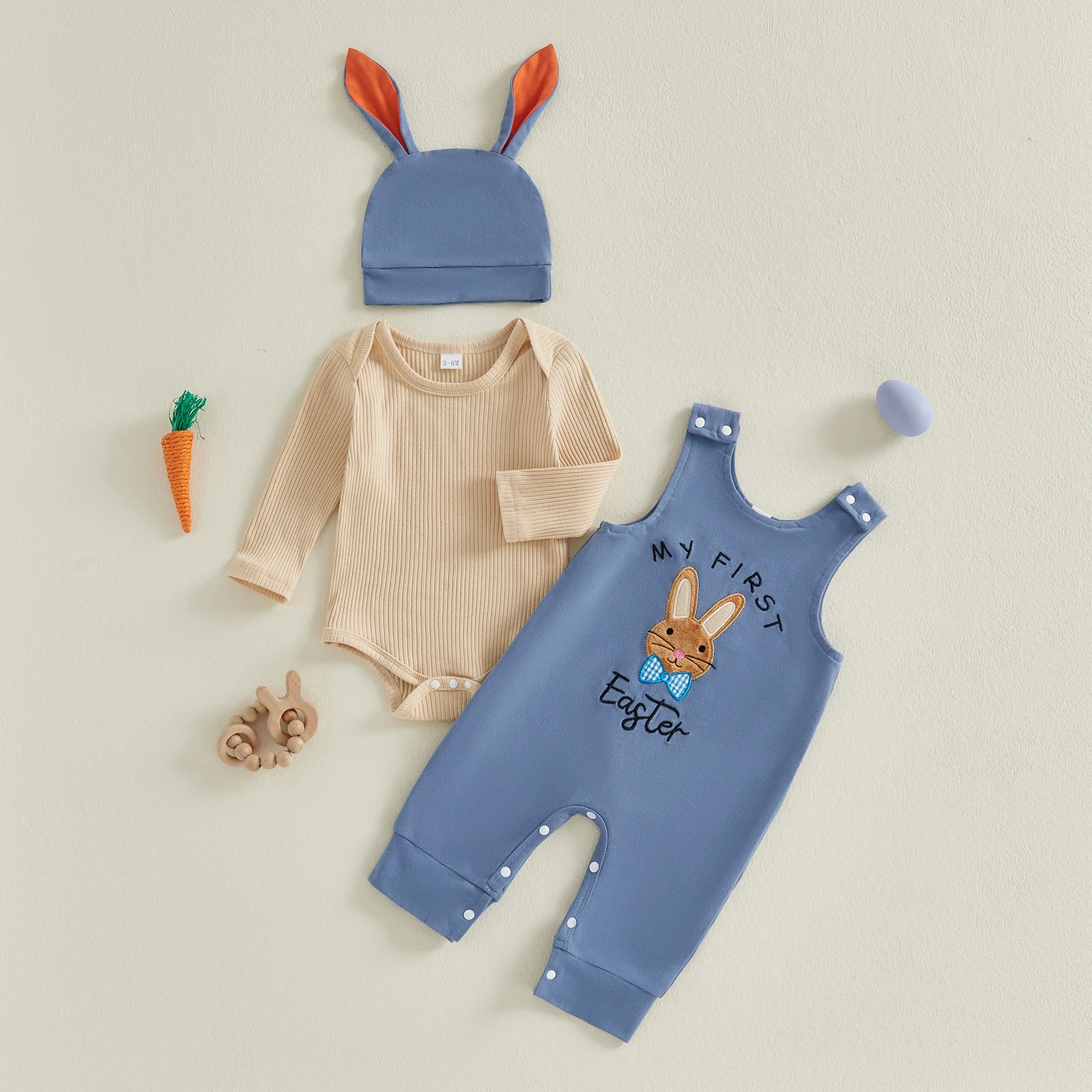 

Пасхальный наряд для мальчика: комбинезон с длинным рукавом, вышивкой кролика, штаны и шапочка, комплект для младенцев