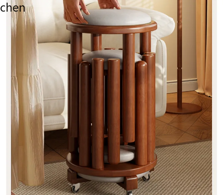 YFY Soft Cushion Stool Stackable Solid Wood Stool for Home Living Room Dining Table Stool Stacking Fun