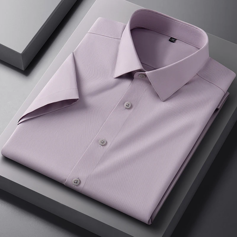 Hight quality Modal Silk short sleeve shirts for men slim fit formal shirt summer soft elastic business Anti-wrinkle clothes