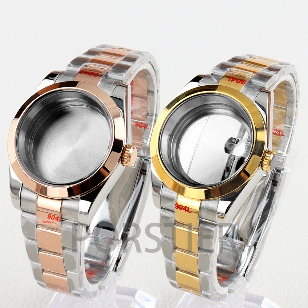 

36/39mm NH35 Watch Case Solid 316L Stainless Steel Oyster Polished Bracelet for Datejust NH35 NH36 Movement Sapphire Glass Case
