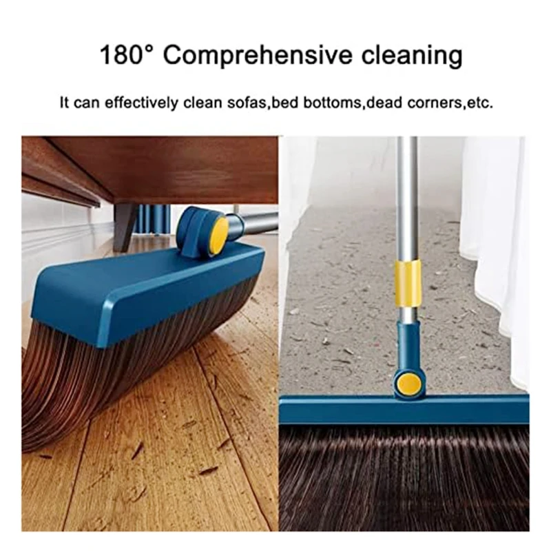 180-Degree Rotating Broom And Collector Game Home Collector Combination Blue With Long Adjustable Ergonomic Cleaning Kit