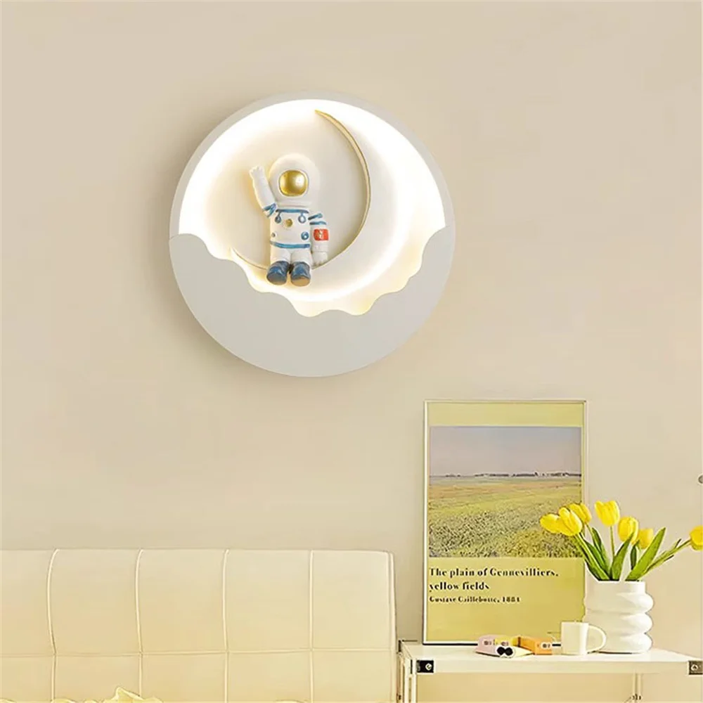 Creative Astronaut Tri Color Dimming Led Wall Lamp Children Bedroom Bedside Sleeping Night Lights Interior Decor Sconces Luster