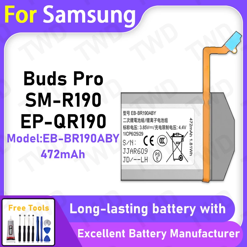 

100% новая батарея EB-BR190ABY емкостью 472 мАч для Samsung Buds Pro/SM-R190/EP-QR190, сменная батарея + бесплатные инструменты