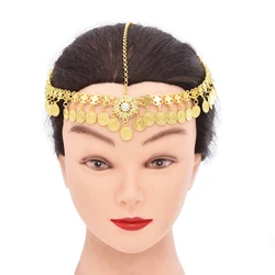 Golden Women Hair Jewelry Charms Pendant Coin Tassel Rhinestones Chains Headband Statement Arab Ethnic Hair Jewelry Female