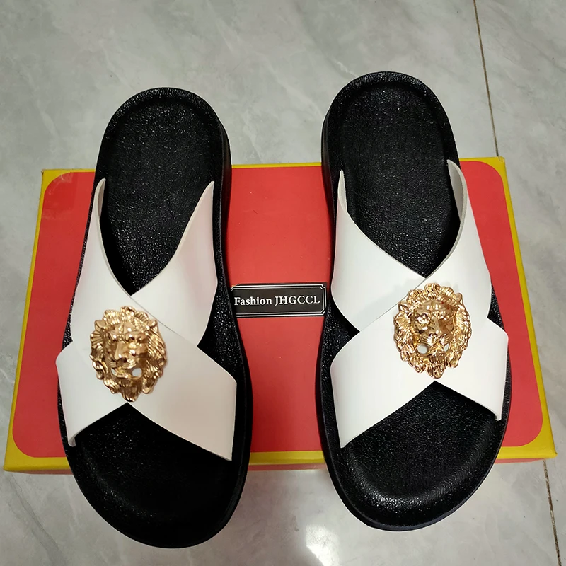 NEW Cow Leather slippers couple indoor non-slip men women home fashion casual single shoes PVC soft soles Zapatos Hombre