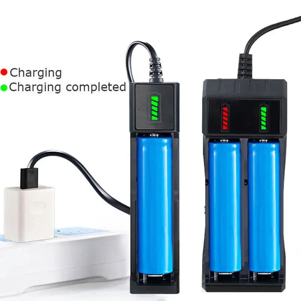 1pc Sinlge Dual Slot USB Smart Battery Charger Chargering For 14500 18500 26650 3.7V Battery Power Tool Accessories Black