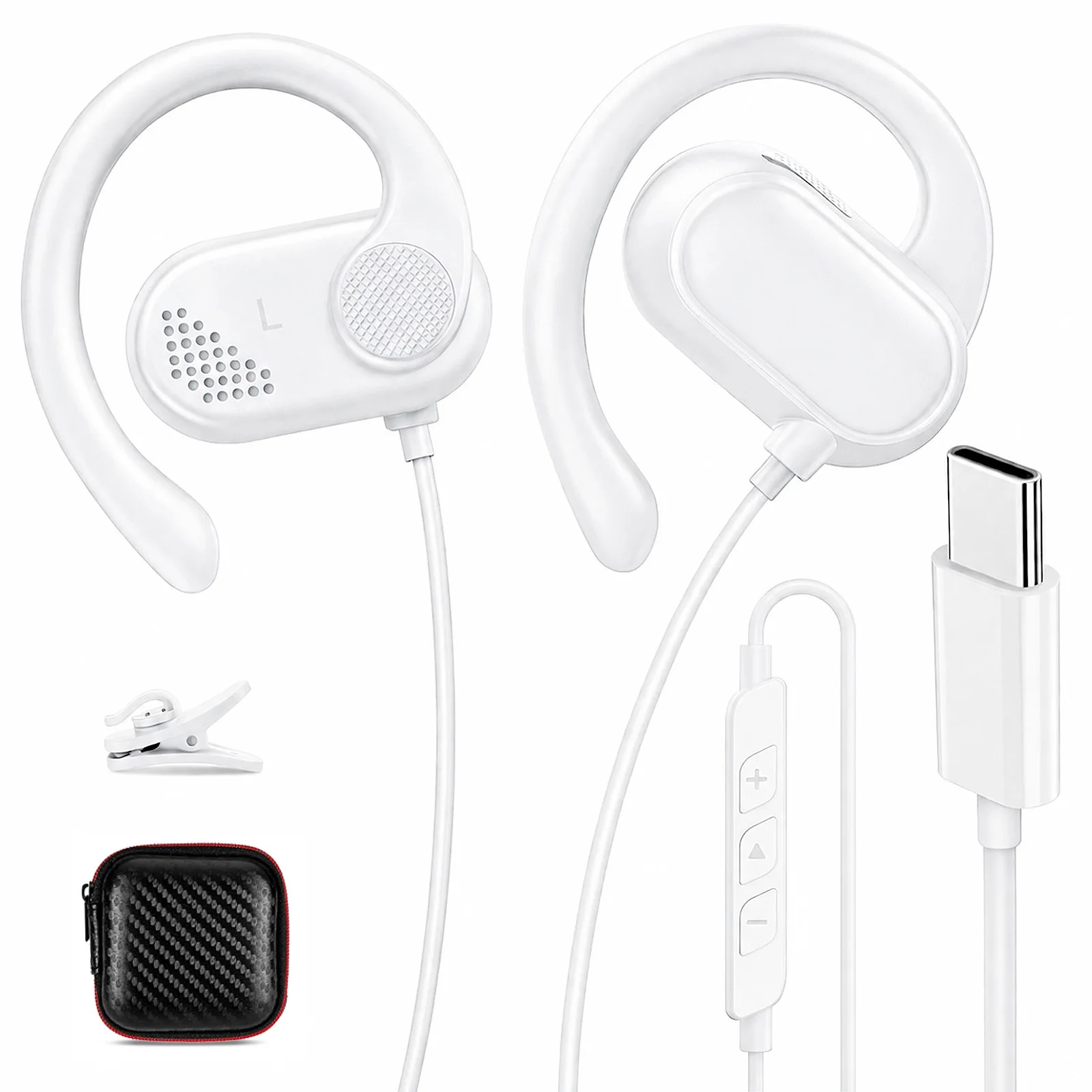 Open Ear Wired Headphones for iPhone 17 16 15 USB Type C Earphone with Mic Over Ear Cord Earbuds with Ear Hook for Samsung S26