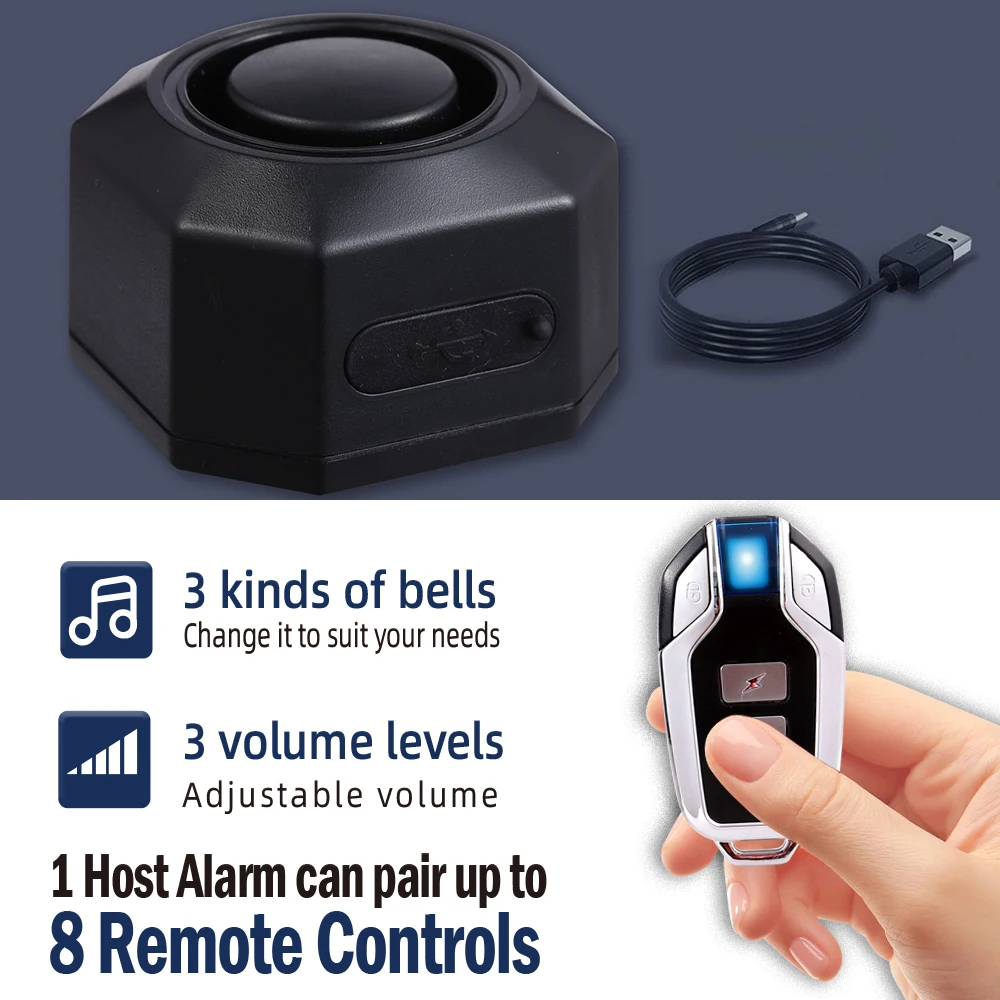 -  Wireless   110dB   for Motor & Bicycle Rechargeable Electric Bell Motion Sensor Multiple Mounting Bike Safety