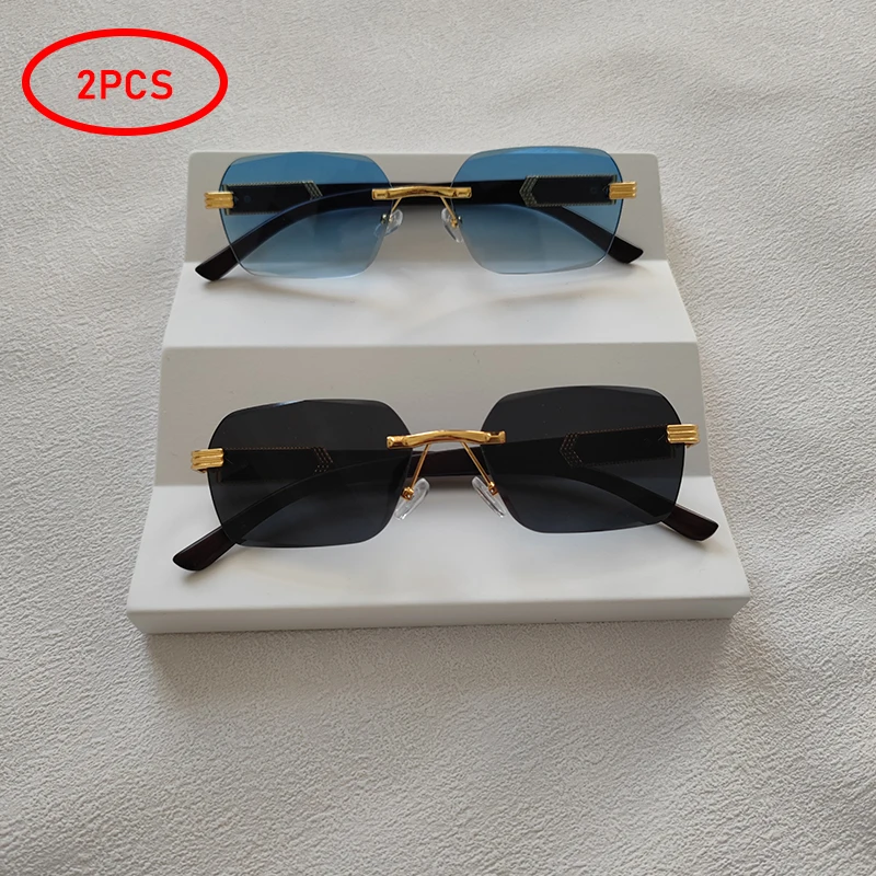 

2Pairs Per Set Designer Wooden Sunglasses For Men Women Fashion Rimless Rectangle Sun Glasses Outdoor Travel Driving Eyewear