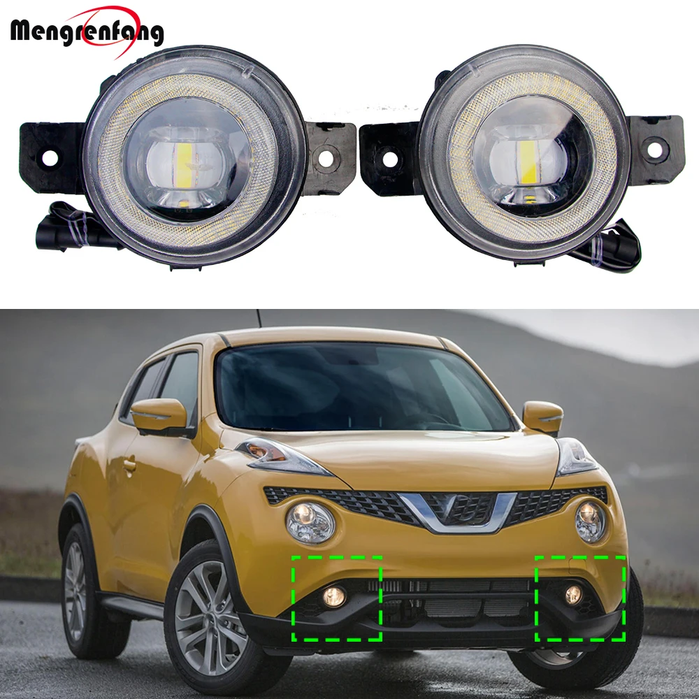 2 Pieces LED Fog Light Assembly Angel Eye Daylight DRL For Nissan Juke 2015 2016 2017 Adjustable Car Right + Left Fog Lamp H11
